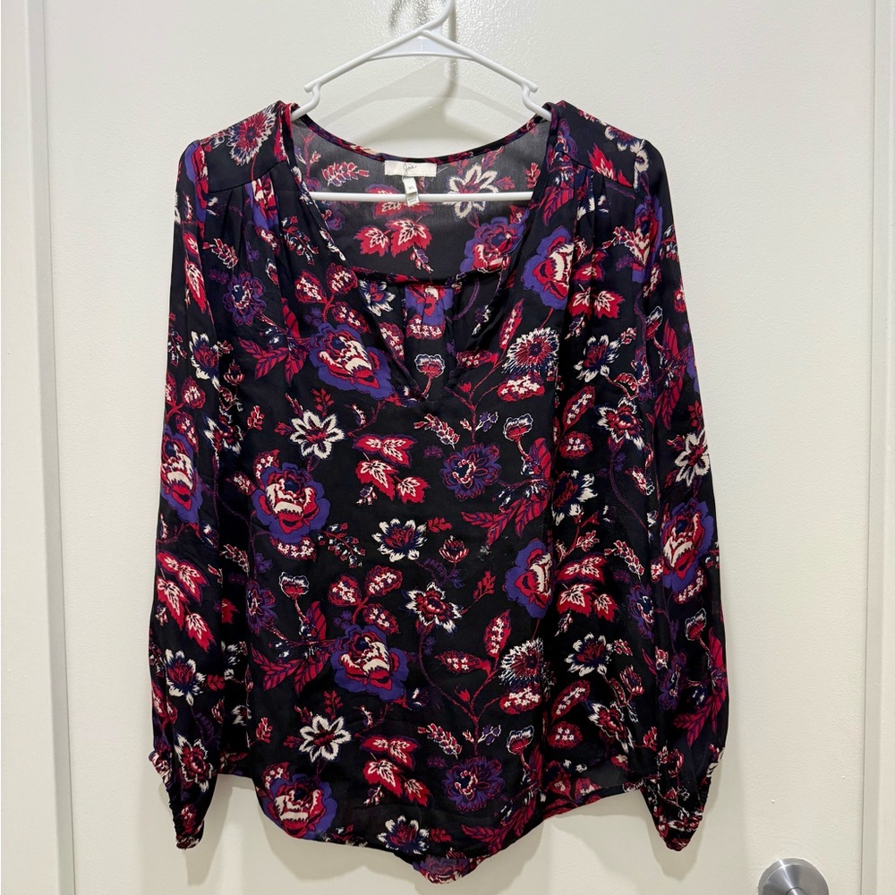 Joie Black and Red Floral Peasant Blouse